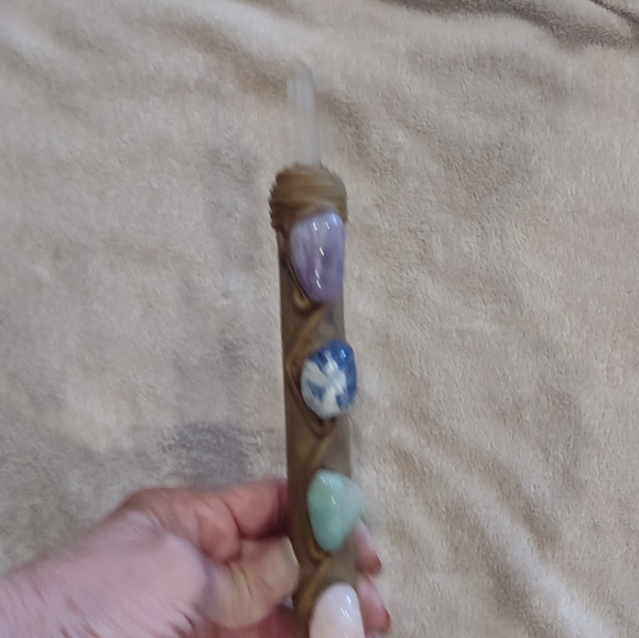 Chakra wand vintage handmade crystal points mult healing stone 16" long - Picture 5 of 10